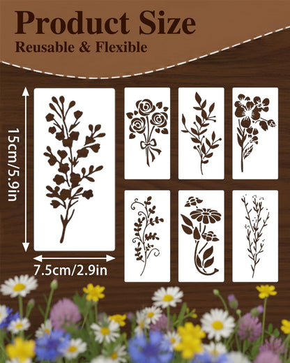 24 PCS Stencils for Crafts Reusable, Flower Leaf Texture Mixed Stencils for Painting, Geometric Spider Web Templates Abstract Layering Spray Paint on Wood Furniture Card Canvas Paper Scrapbook