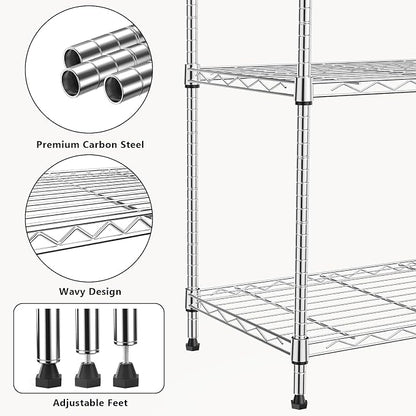 M MZG 1000 lbs 4Tier Shelf Metal Storage Shelves Wire Rack Closet Organizers with Wheel for Garage Kitchen Bathroom Laundry Chrome 13.7" D x 23.6" W x 53.4" H