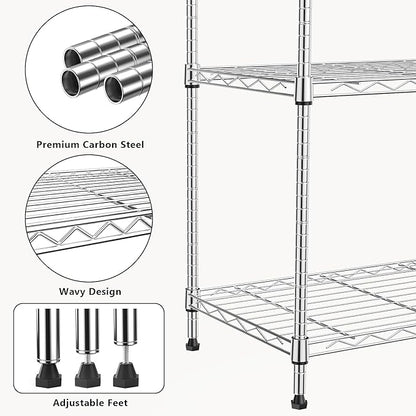 M MZG 1250 lbs 5 Tier Shelf Metal Storage Shelves Wire Rack Closet Organizers with Wheel for Garage Kitchen Bathroom Laundry Chrome 13.7" D x 23.6" W x 62.4" H