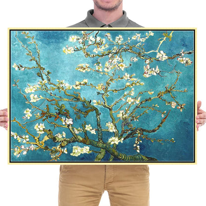 Wieco Art Framed Wall Art Canvas Prints of Almond Blossom by Vincent Van Gogh Paintings Reproduction Abstract Artwork for Wall Decor Golden Frame