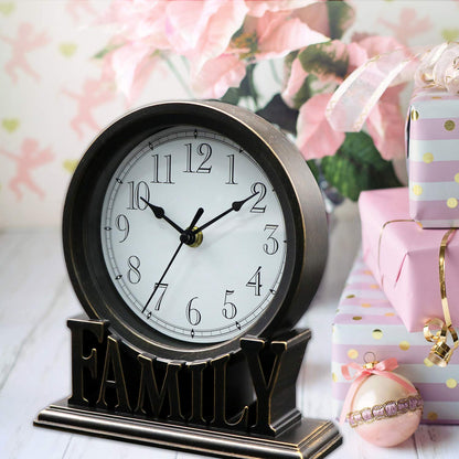 clumsy pets 6.5 Inches Table Clock, Vintage Non-Ticking Family Mantel Desk Clock Battery Operated with Quartz Movement HD Glass for Kids Bedroom Living Room Office (Antique Black)