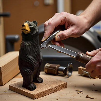 BEAULEMNA 7.5’’HHand Carved Wooden Standing Black Bear Figurine North American Black Bear Figurine for Home Decor Unique Presents and Collectibles