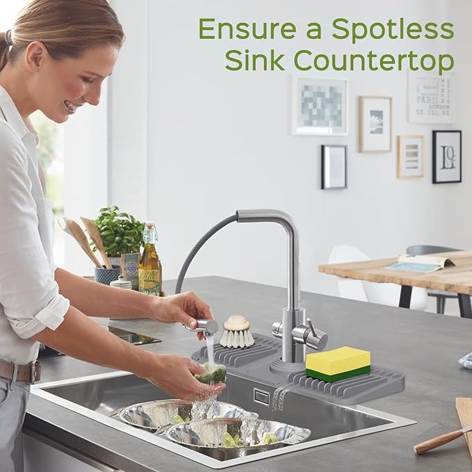 15 Inch Silicone Faucet Mat for Kitchen Sink Splash Guard – 2025 Upgraded