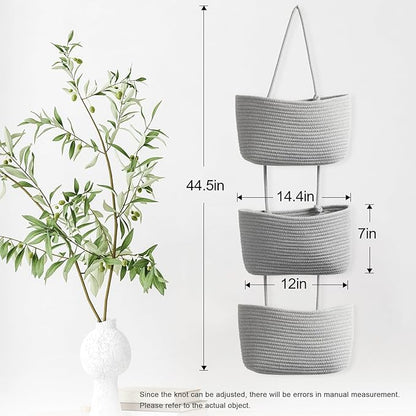 TeoKJ Over the Door Organizer, 3-Tier Woven Cotton Hanging Kitchen Baskets