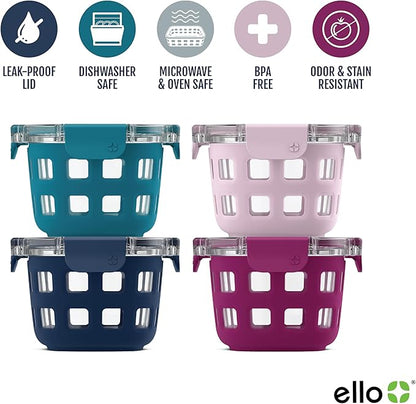 Ello Duraglass 4-Pack 2 Cup Reusable Glass Container Jar