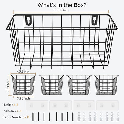 MaraFansie Hanging Wire Baskets Kitchen Storage Basket Adhesive and Screws