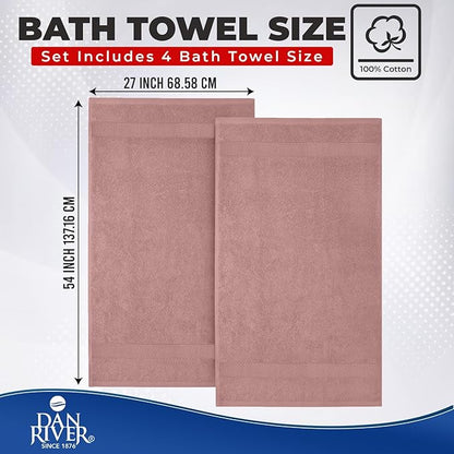 DAN RIVER Bath Towels Set of 4, 27 x 54 Inches, 100% Cotton, Larger & Lighter