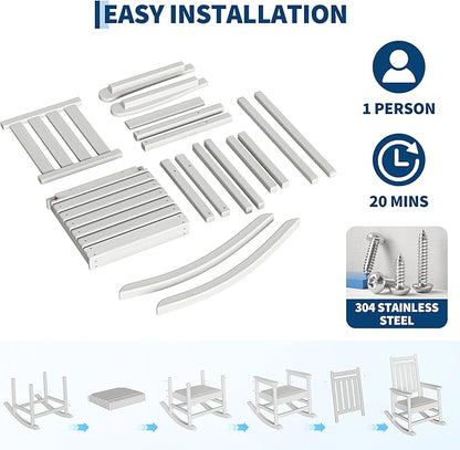 GarveeLife Poly Lumber Rocking Chair Outdoor Set of 2 - HDPE High Back Porch Rocker Chairs for Adults - All Weather Resistant Furniture for Patio - White