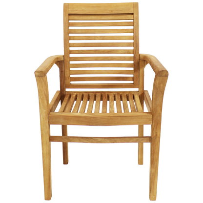Sunnydaze Solid Teak Outdoor Dining Chair –Durable Wood Slatted Patio Chair with Arms for Backyard, Deck, & Patio - Light Brown Wood Stain Finish