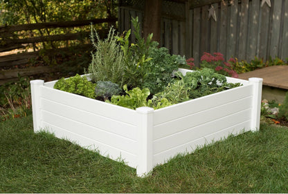 NuVue Products 26001 Premium Outdoor Raised Garden Bed for Growing Edible Plants and Flowers, BPA-Free Woodgrain Panel Elevated Planter Box, 48” L x 48” W x 15” H, White