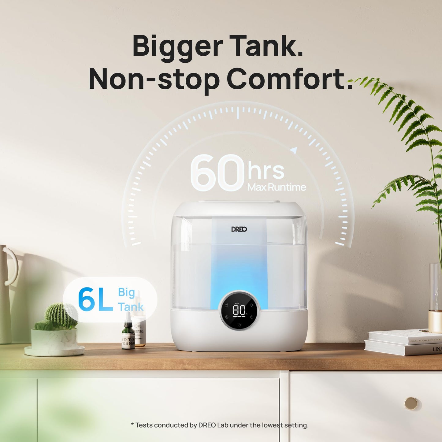 Dreo Smart Humidifiers for Bedroom, 6L Top Fill Supersized Cool Mist Humidifier for Large Room, 60 Hour Runtime, Quiet Ultrasonic Humidifier for Plants, Baby, Indoor, Home, Night Light, Black