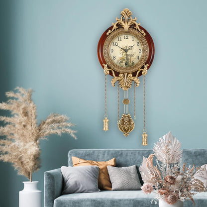 Aero Snail Dia 9-inch Retro Style Vintage Wood Indoor Wall Clock with Swinging Pendulum (Requires 2 AA Batteries for Clock Hands and Pendulum)