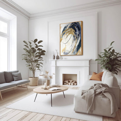 SDYA Gold Wall Decor Living Room Abstract Wall Art Blue Paintings Bedroom Aesthetic Frame Wall Decorations Large Artwork for Home Office 24x36 Inch