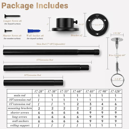 Closet Rod Adjustable 17 to 83 Inch, 1-1/4” Diameter, Closet Rods for Hanging Clothes, Stepless Metal Heavy Duty Hanging Rod for Closet Wardrobes Laundry RV (Black)
