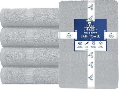DAN RIVER Bath Towels Set of 4, 27 x 54 Inches, 100% Cotton, Larger & Lighter