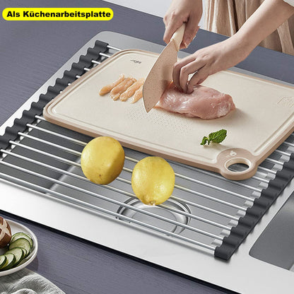 ViWaVee Dish Drainer Tableware, Foldable and Removable Dish Drainer Over The Sink, Drying Mat, Draining Rack Sink for Cups, Fruit, Vegetables, Super Kitchen Organiser (Black (43 x 35))