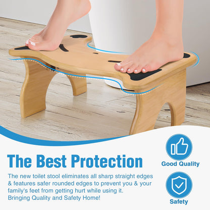 Bamboo Foldable Toilet Stool, 7 Inch Poop Stool for Adults, Non-Slip Squatting Bathroom Stool, Space Saving Potty Stool for Standard Toilets