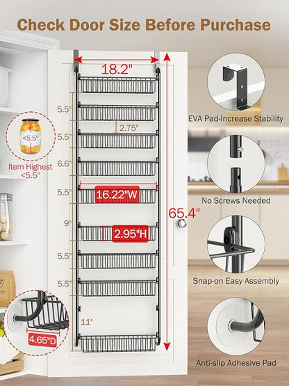 Delamu Over The Door Pantry Organizer, 9-Tier Pantry Door Organizers and Storage