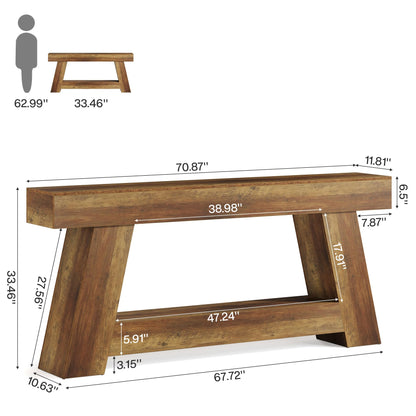 Tribesigns 70.9 Inch Long Console Tables, Farmhouse Entryway Table with Storage, 2-Tier Sofa Table Behind Couch for Entrance, Hallway, Living Room (Rustic Brown)