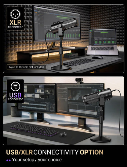 FIFINE AmpliTank TANK6S Vocal-Dynamic-Microphone, XLR-USB-Podcast-Microphone with Desktop Stand, Mute Button, Volume Knob, Studio Metal Built, Streaming-Mic for Content Creation, Music Recording
