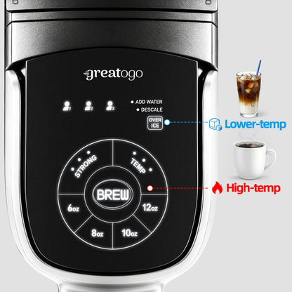 Greatogo Small Single Serve Coffee Maker for K Cup and Ground Coffee, Fast Brew One Cup Coffee, 6 to 12 oz. Brew Sizes, Machine with Descaling Reminder and Water Window, Black