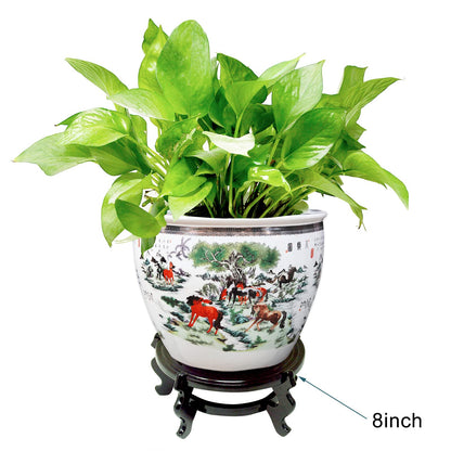 Feng Shui Chinese Wooden Fishbowl Planter Display Stand (W3048-8in)