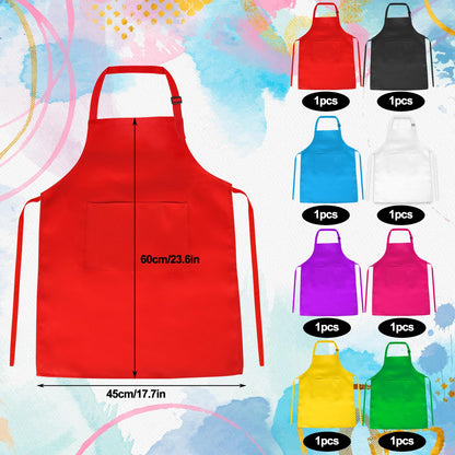 PLULON 8 Pcs Kids Aprons with 2 Pockets Painting Aprons for Kids Aprons Bulk, Paint Apron Adjustable Children Chef Aprons for Girls Boys Painting Baking Cooking Crafting - 8 Colors