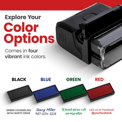 Promot Self Inking 2 Line Custom Stamp - Personalized Name Stamp for Office, Teacher, Address & Business Label Stamp - Choose Font, Ink Color, Pad, for Personal & Professional Use - Small