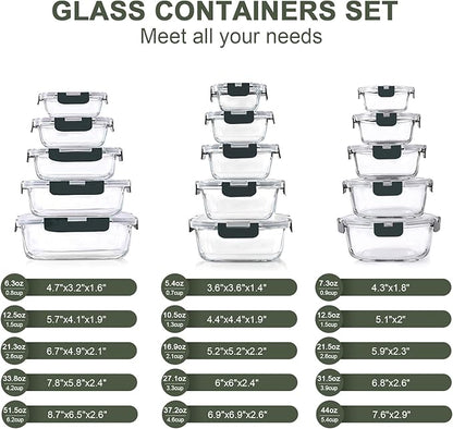 KOMUEE 30 Pieces Glass Food Storage Containers Set, Glass Meal Prep Containers