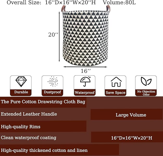Waterproof Laundry Hamper Collapsible Laundry Basket Leather Handle Laundry Bag