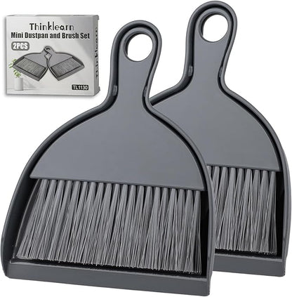 THINKLEARN 2PCS Small Dust Pan and Brush Set, Mini Broom and Dustpan Set