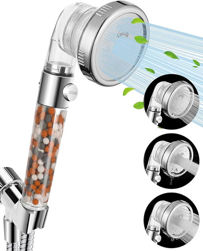 Filtered Shower Head for Hard Water with Stop, High Pressure 4-Mode Shower Heads Built-in Power Spray to Clean Corner, Tub & Pets, Water Softener Handheld Shower to Remove Chlorine & Fluoride