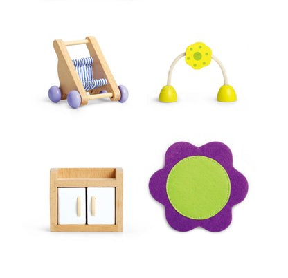 Hape Wooden Doll House Furniture Baby's Room Set with Baby| Pretend Playset for Kid’s Wooden Dollhouse