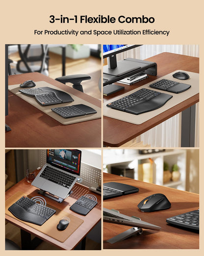 ProtoArc Ergonomic Keyboard Mouse, EKM04 2.4GHz USB Wireless Ergo Keyboard Mouse Combo with Separate Numeric Keypad, Split Design, Hard Wrist Rest, Rechargeable, for Windows Desktop/PC/Laptop