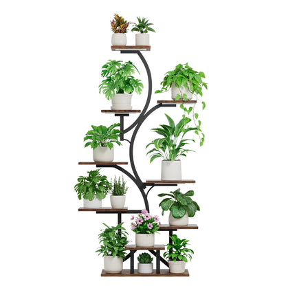 Plant Stand Indoor with Grow Light: Lighted Plant Stands 56.5" Tall, 9 Tiered Large Plant Shelf for Indoor Growing, S-Shaped Flower Holder Display for Multiple Plants, Living Room, Patio (Black)