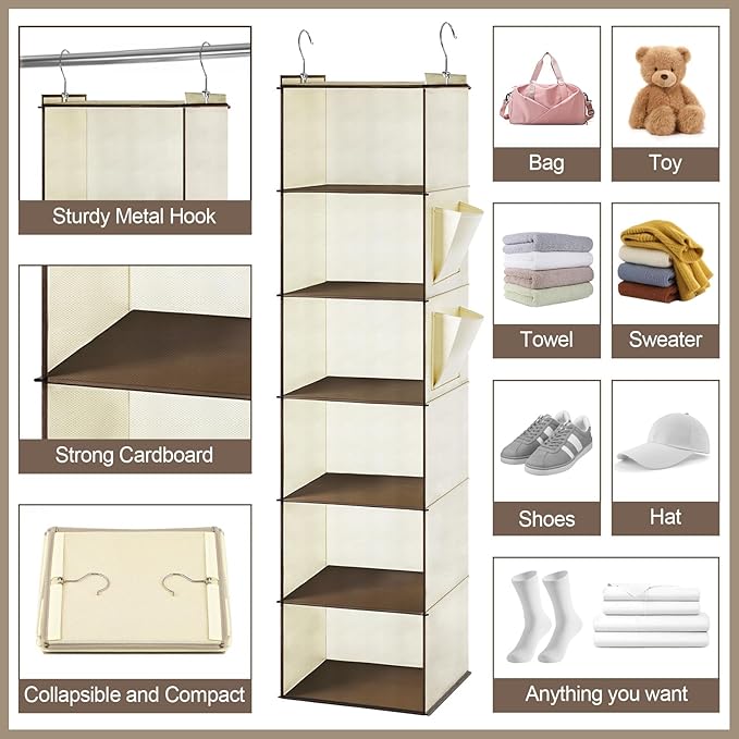 Leinuosen 6 Tier Shelf Hanging Closet Organizer Hanging Shelves