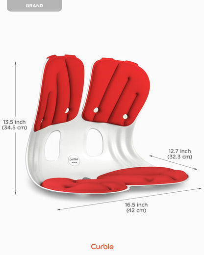 curble Grand(Extra Wide & Sturdy) – Ergonomic Back and Lumbar Support for Good Posture Correction and Back Pain Relief, Perfect for Office, Floor Seat, and Work from Home, Patented (Red)
