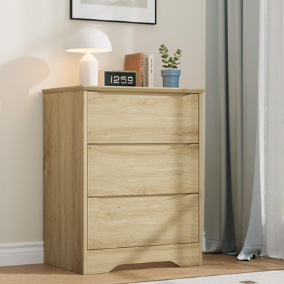 Garvee Wooden Dresser with 3 Drawers, Tall Modern Closet with Deep Storage, Large Chest of Drawers with Wide Top, Long Storage Dresser for Bedroom, Living Room, Hallway, Kids Room, Natural