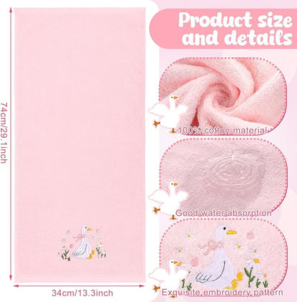 2 Pcs Silly Goose Hand Towels Blush Pink Bathroom Decor 14x29 Inch Embroidered