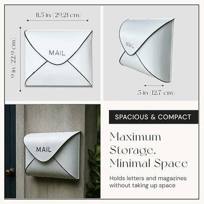 NACH Wall Mount Mailboxes, 11.5 x 9 x 4.5 inch White Wall Mailboxes for Outside, Waterproof Mailboxes for Outside - Envelope Mailbox Kit White