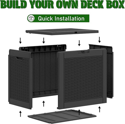 Outdoor Storage Box, Resin Deck Boxes Indoor and outdoor, Waterproof Storage Box Lockable Lid (Black,32 Gallon)