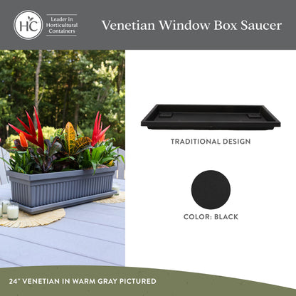 The HC Companies Venetian Rectangular Plant Tray - Lightweight Plastic Plant Saucer - Plant Drip Trays for Drainage - UV Resistant Pot Saucer for Indoor & Outdoor Use (23.5" Black, Pack of 1)