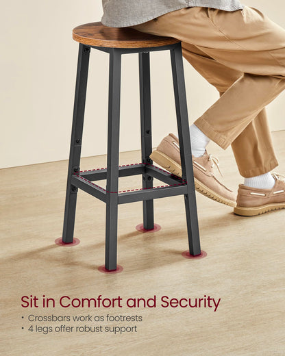 VASAGLE Bar Stools Set of 2, Counter Height Stools, Steel Frame, 25.2 Inch Tall, for Kitchen Dining, Easy Assembly, Industrial Design, Rustic Brown and Black ULBC32X