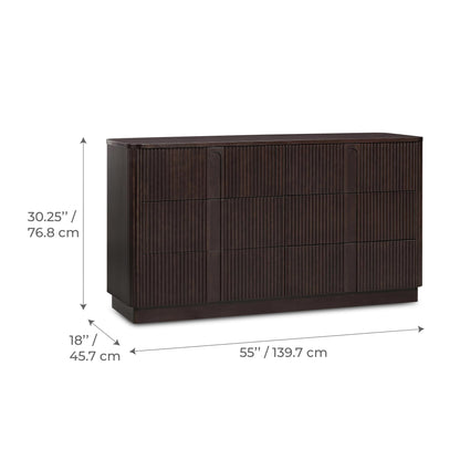 Teamson Home 55'' W Ample Storage 6-Drawer Dresser Push to Open Modern Scandinavian with Rounded Edges and Reeding Pattern Bedroom Furniture Clothing Chest in Warm Espresso Finish