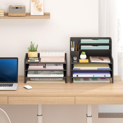 Wisuce Essentials Bamboo Desk Organizer Mail Holder Countertop Letter Tray File Desktop Mail Holder Countertop Organizer for Desktop Letter Sorter Paper File Storage for School Home Office Supplies