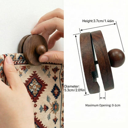 4pcs Walnut Adjustable Large Quilt Hanger for wall for Display,Wooden Heavy Duty wall Hanger Clips for Tapestry,Rug,Carpet and Duvet Covers,Poster Frame Nails and Hanging kit (Rustic Round Clip)