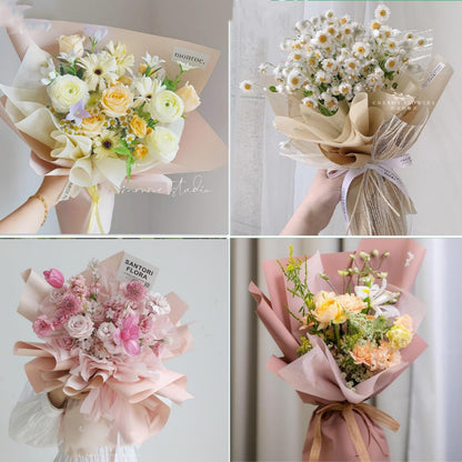 40 Sheets 23.6x23.6 inches Cotton Wrapping Flower Lining Paper,Korean Style Of Waterproof Floral Bouquet Lining Paper Withdrawable Pleated Wrapping Paper Gift Packaging Paper,4 Colors