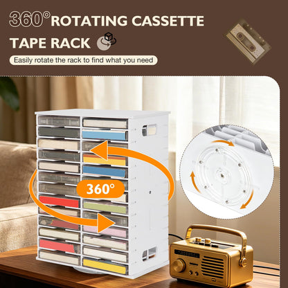 Arkiya Rotating Cassette Tape Storage Holder, 52 Slot Cassettes Organizer Rack, Audio Cassette Tape Display Shelf, Ideal Gift for Cassettes Collectors