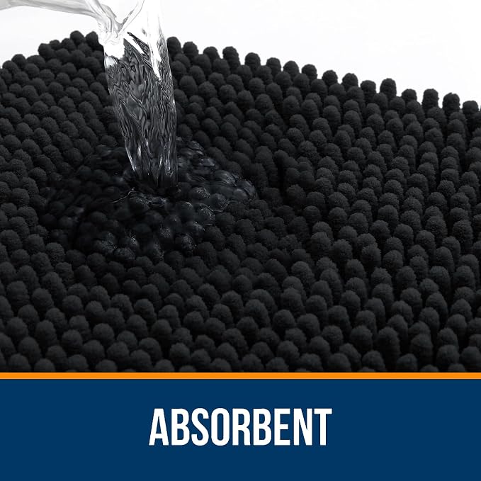 OLANLY Large Bathroom Rugs 40x32, Extra Soft Absorbent Chenille Bath Rugs, Rubber Backing Quick Dry, Machine Washable Bath Mats for Bathroom Floor, Tub and Shower, Home Decor Accessories, Black