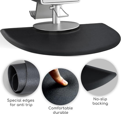 Salon Mat 3′x4′ Barber Shop Chair Mat Anti-Fatigue Salon Floor Mat - Black Semi Circle Salon mats for Hair Stylist - 1/2" Thick Comfort Salon Standing Mat